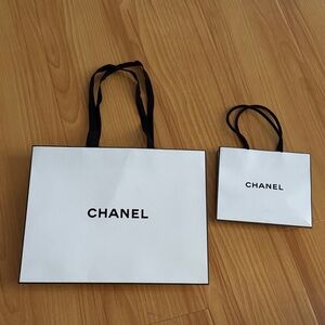 CHANEL White and Black Shopping Bags